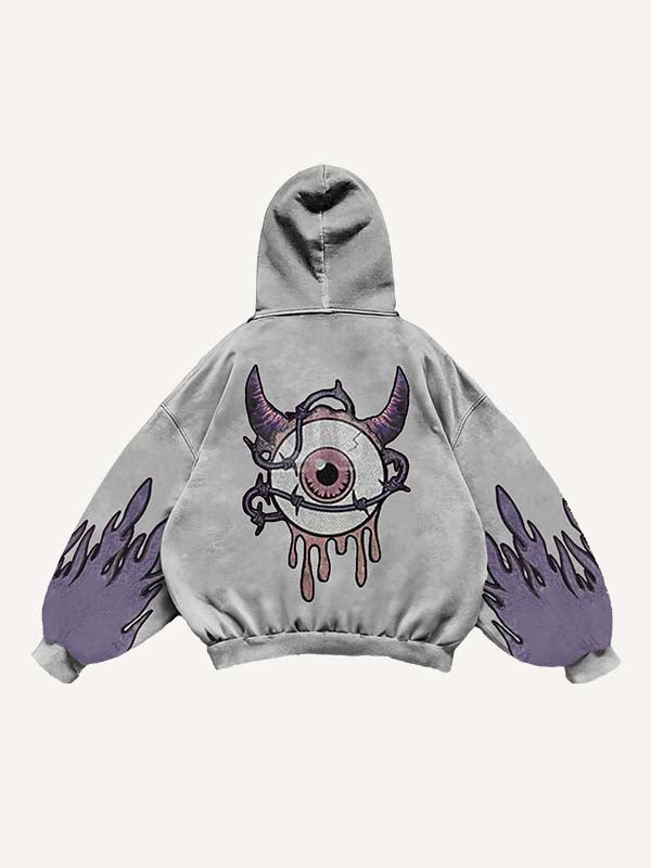 Demon Eye&Eyeball&Graphic Print Slant Pockets Hoodie