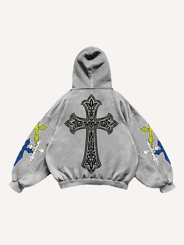 Cross Print Slant Pockets Hoodie