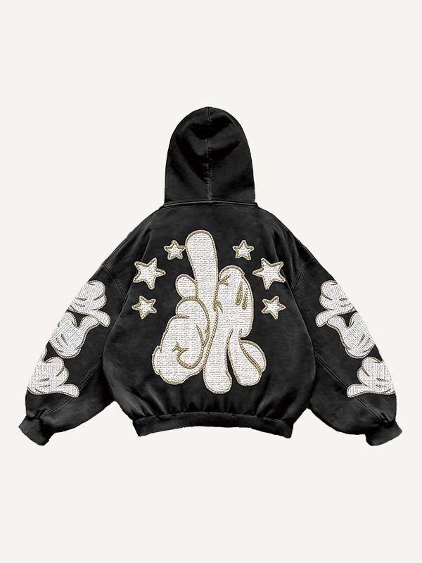 Gesture Print Slant Pockets Hoodie