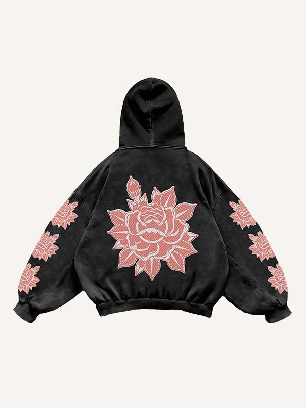 Floral Print Slant Pockets Hoodie