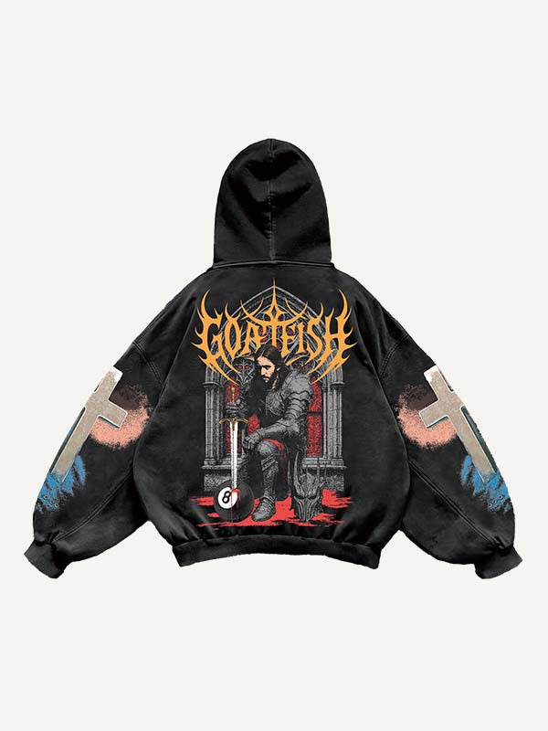 Fire Cross&Jesus&Graphic&Letter Print Slant Pockets Hoodie