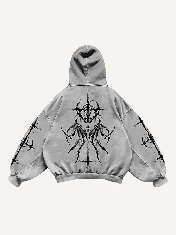 Eyeball&Wing Print Slant Pockets Hoodie