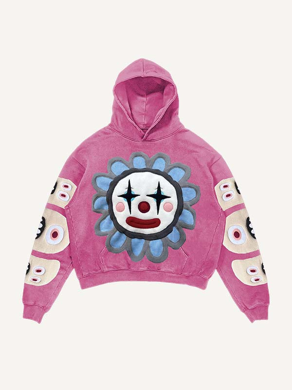 Joker&Floral Faux Decal Print Slant Pockets Hoodie