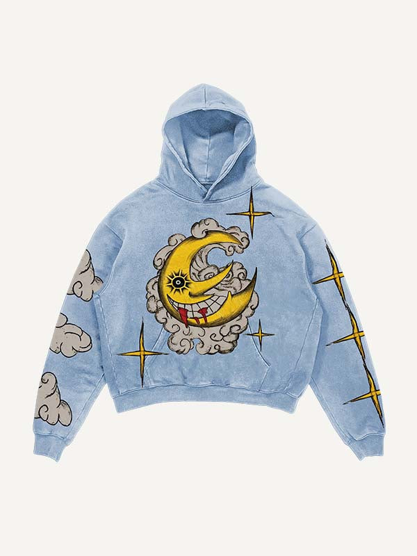 Evil Moon&Sun&Star&Cloud Print Slant Pockets Hoodie