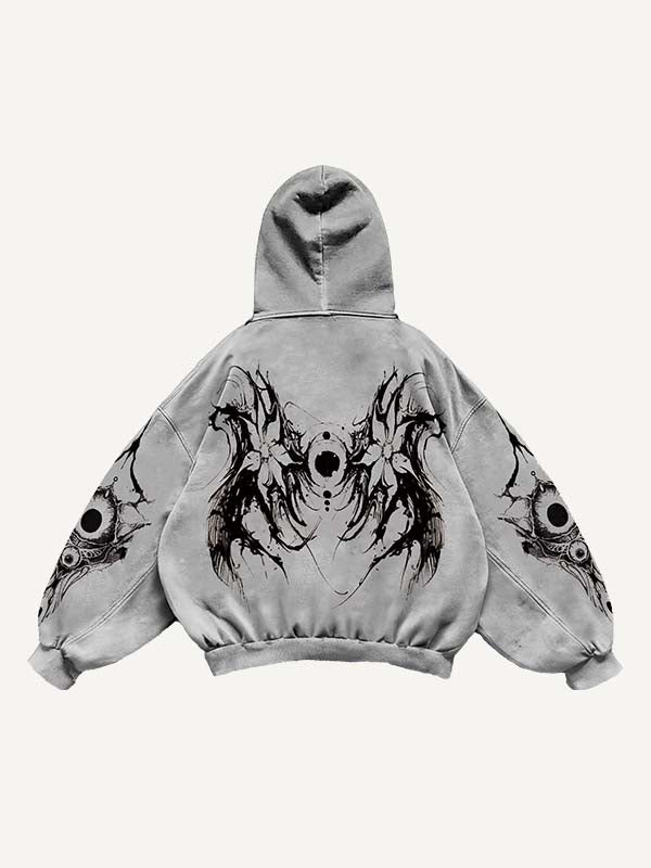 Eye&Wing&Floral Print Slant Pockets Hoodie