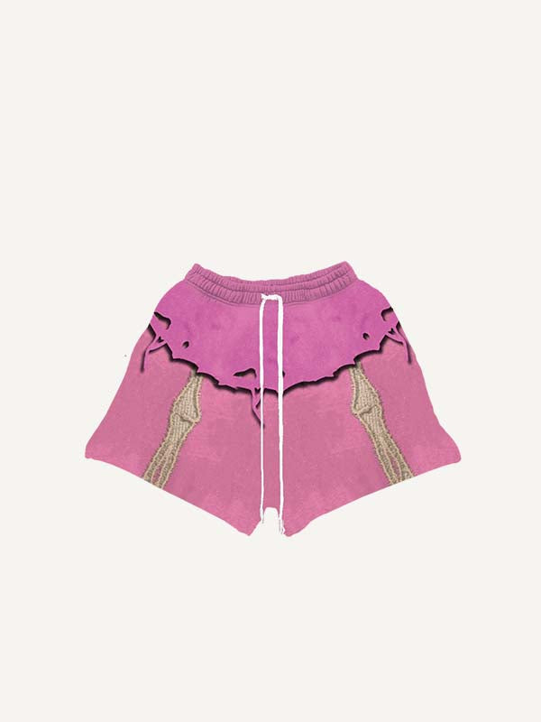 Colorblock Skeleton Faux Decal Print Drawstring Waist Shorts