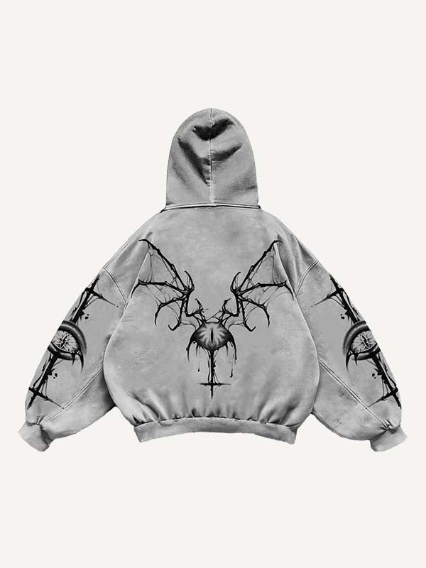 Eye&Mouth&Wing Print Slant Pockets Hoodie