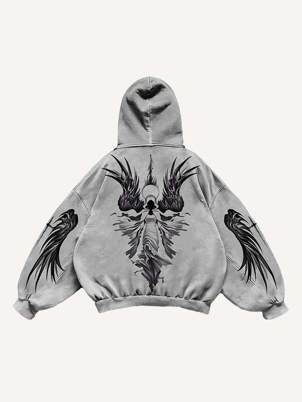 Figure&Wing Print Slant Pockets Hoodie