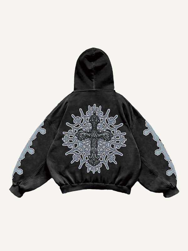 Cross Print Slant Pockets Hoodie