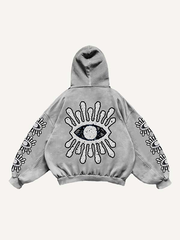 Eye&Heart Print Slant Pockets Hoodie