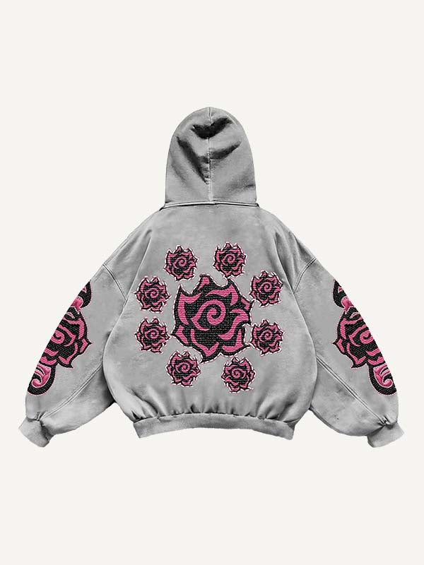 Floral Print Slant Pockets Hoodie