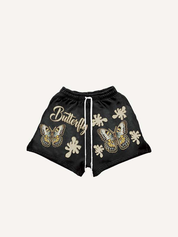 Butterfly&Graphic&Letter Print Drawstring Waist Shorts