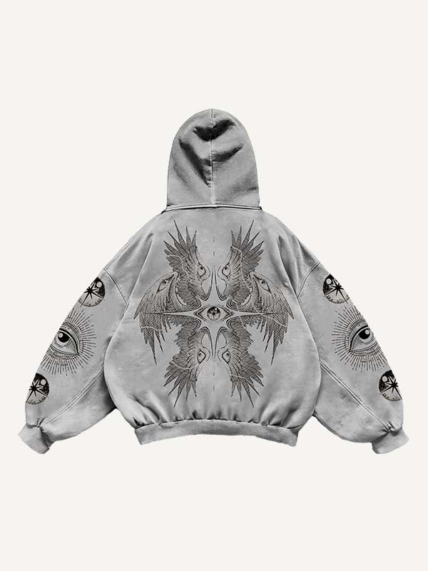 Eye&Wing Print Slant Pockets Hoodie