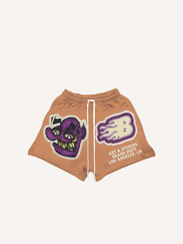 Figure&Letter Faux Decal Print Drawstring Waist Shorts