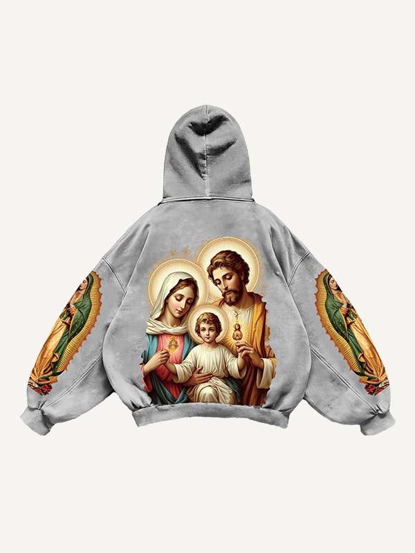Mary&Jesus&Cross Print Slant Pockets Hoodie