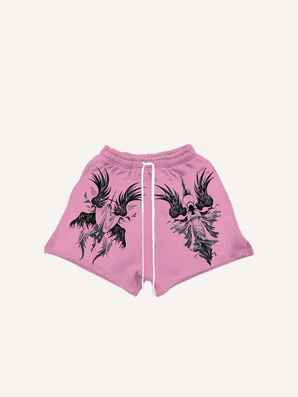 Figure&Wing Print Drawstring Waist Shorts