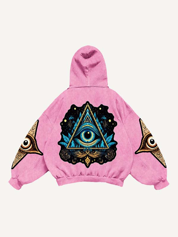 Eye&Graphic Print Slant Pockets Hoodie