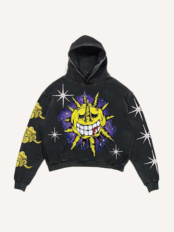 Evil Sun&Moon&Cloud&Graphic Print Slant Pockets Hoodie