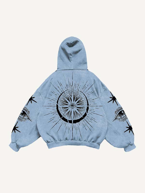 Sun&Eye&Graphic Print Slant Pockets Hoodie