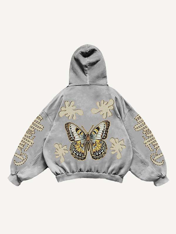 Butterfly&Graphic&Letter Print Slant Pockets Hoodie
