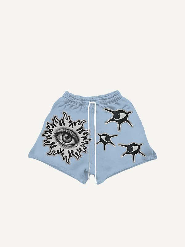 Eye Faux Decal Print Drawstring Waist Shorts