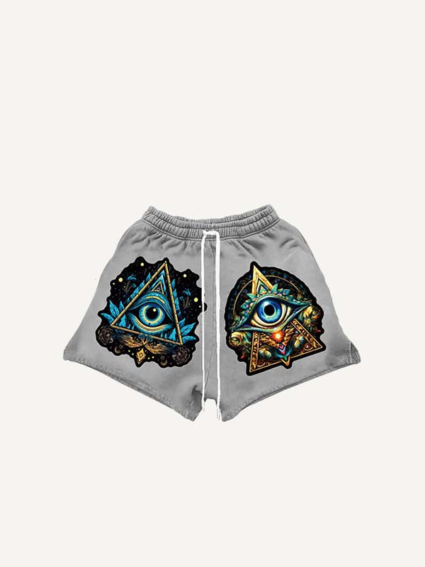 Eye&Graphic Print Drawstring Waist Shorts