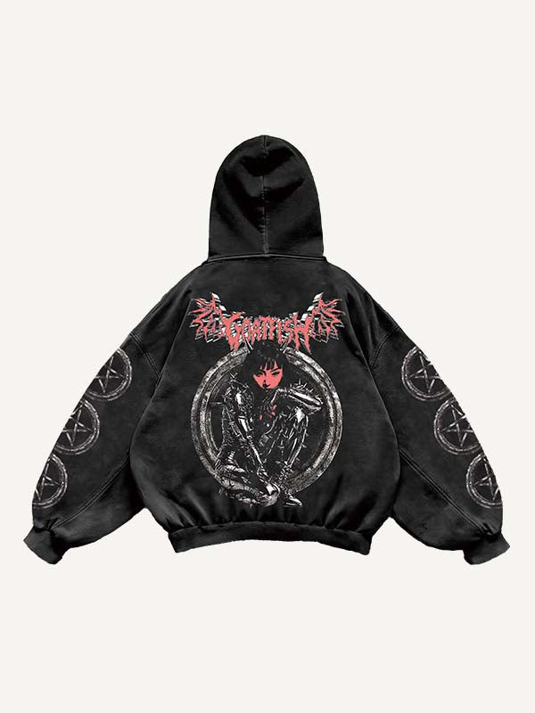 Figure&Star&Letter Print Slant Pockets Hoodie
