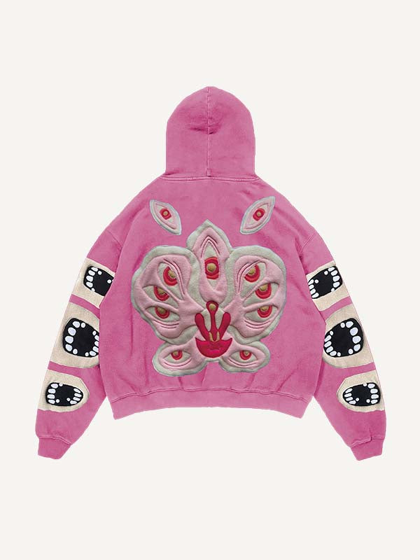 Joker&Floral Faux Decal Print Slant Pockets Hoodie
