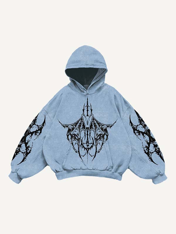 Eyeball&Wing Print Slant Pockets Hoodie