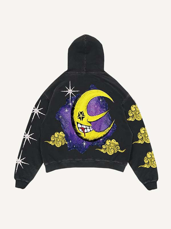 Evil Sun&Moon&Cloud&Graphic Print Slant Pockets Hoodie