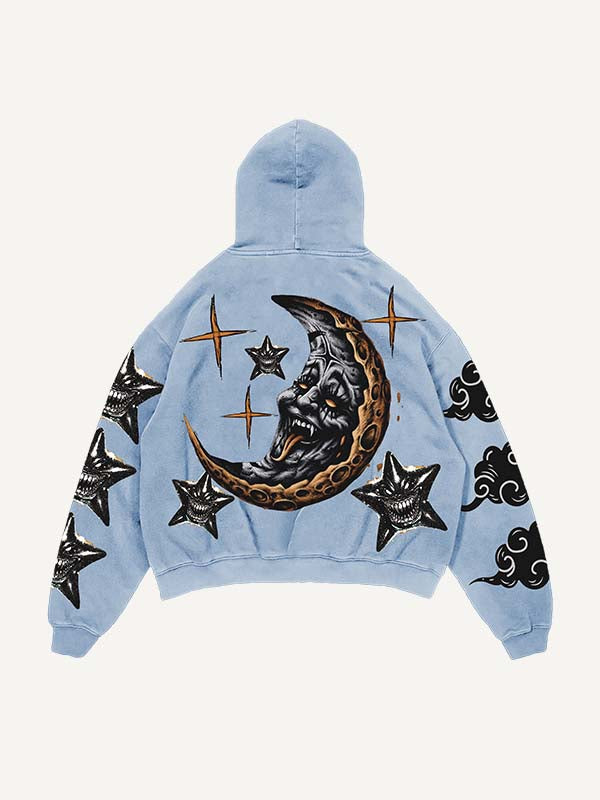 Evil Moon&Sun&Cloud&Star Print Slant Pockets Hoodie