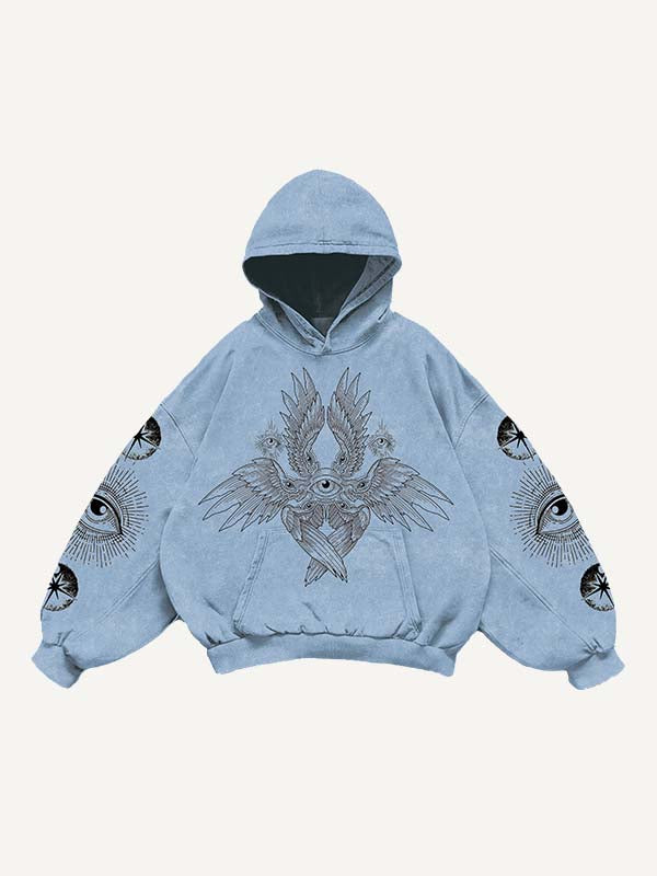 Eye&Wing Print Slant Pockets Hoodie