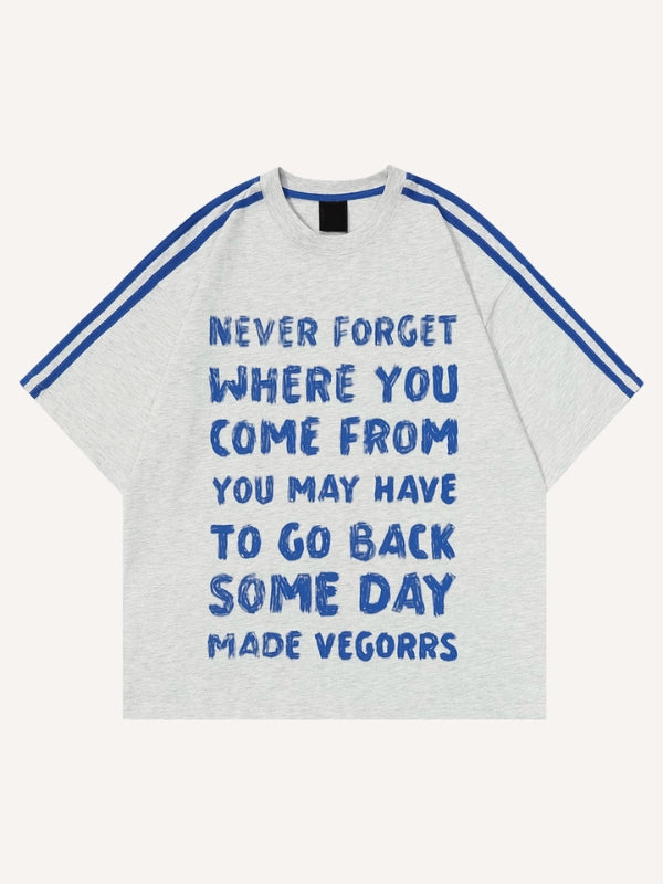 Letter&Stripe Print Round Neck T-shirt