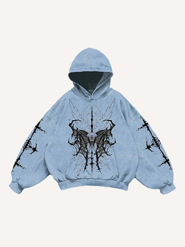 Eyeball&Wing Print Slant Pockets Hoodie