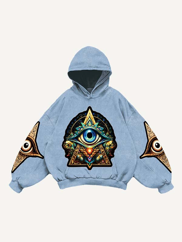 Eye&Graphic Print Slant Pockets Hoodie