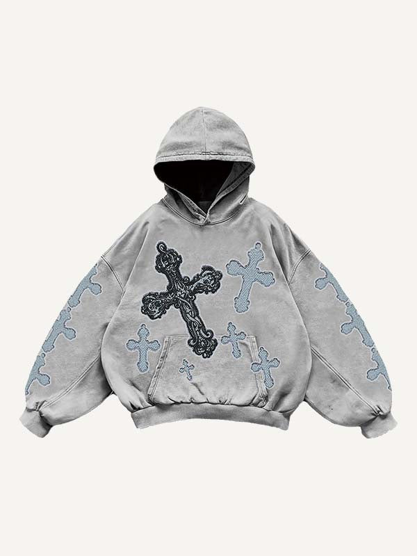 Cross Print Slant Pockets Hoodie