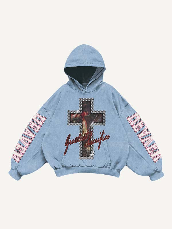 Jesus&Cross&Letter Print Slant Pockets Hoodie