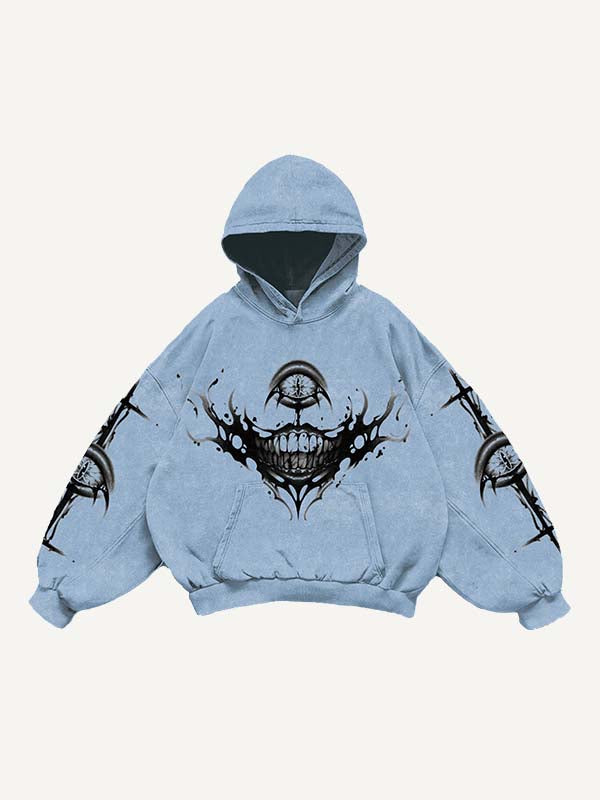 Eye&Mouth&Wing Print Slant Pockets Hoodie