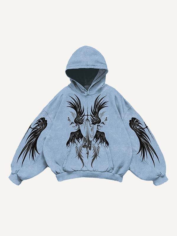 Figure&Wing Print Slant Pockets Hoodie
