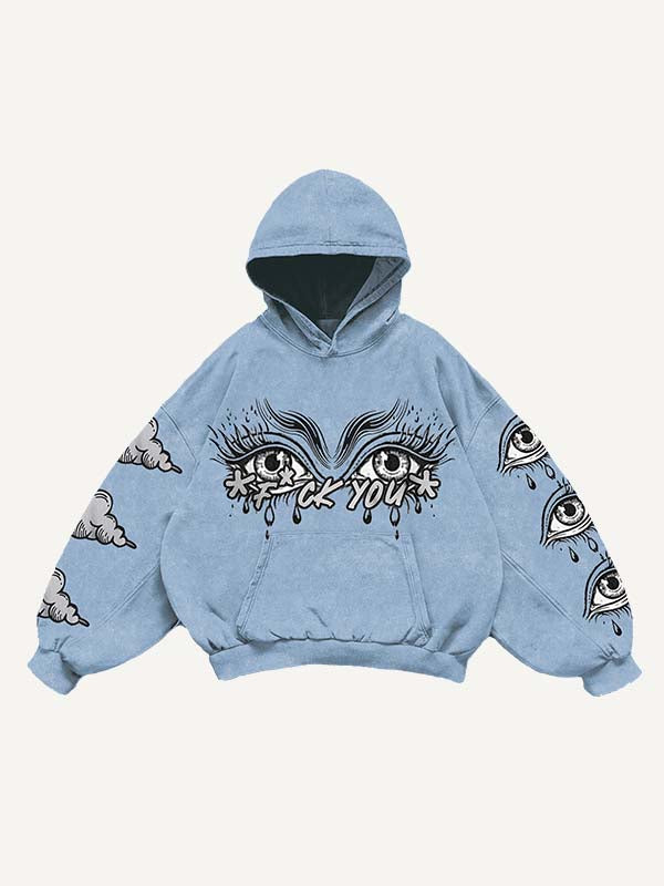 Eye&Cloud&Letter Print Slant Pockets Hoodie