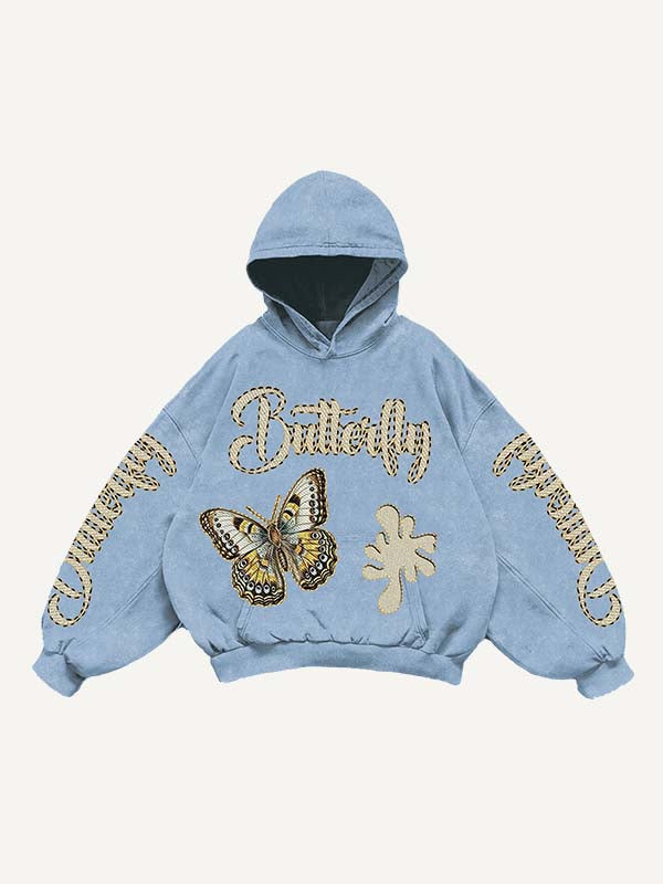 Butterfly&Graphic&Letter Print Slant Pockets Hoodie