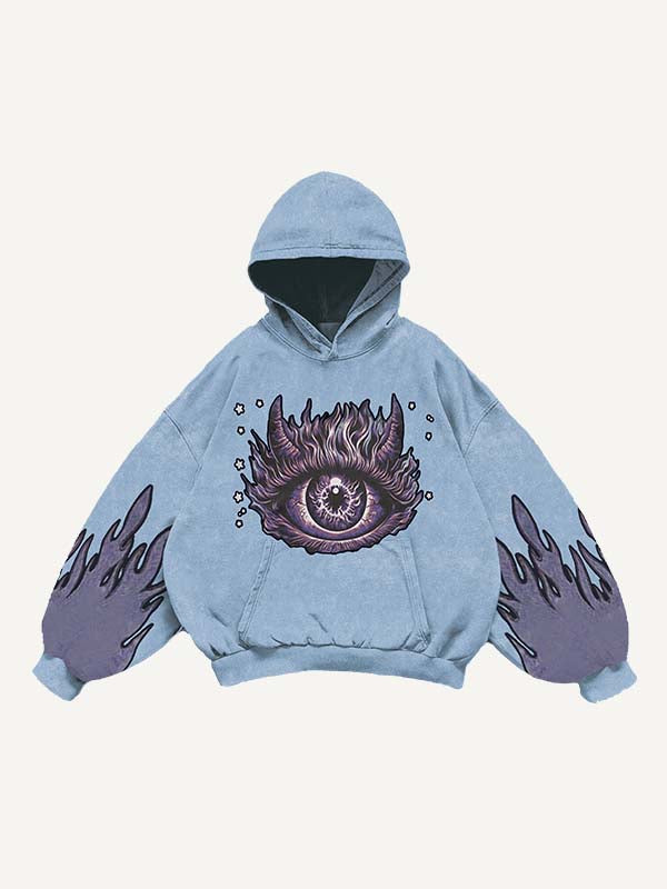 Demon Eye&Eyeball&Graphic Print Slant Pockets Hoodie