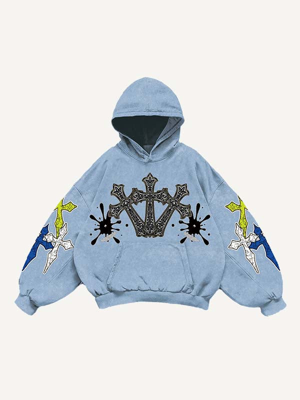 Cross Print Slant Pockets Hoodie