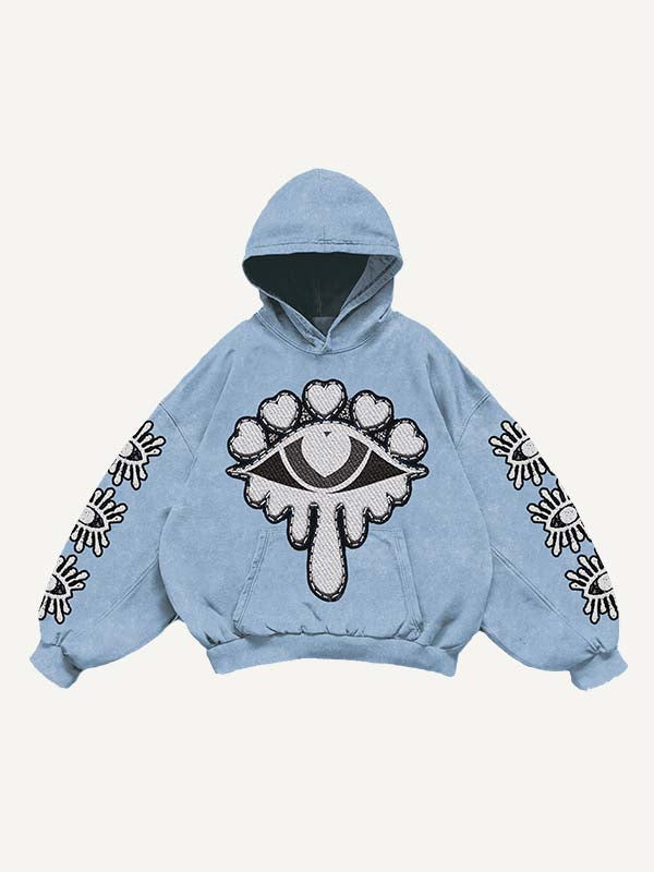 Eye&Heart Print Slant Pockets Hoodie