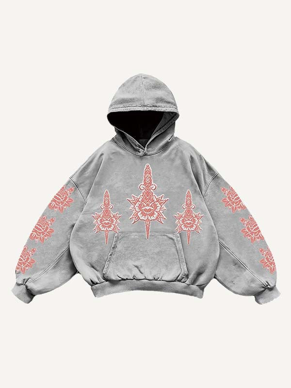 Floral Print Slant Pockets Hoodie