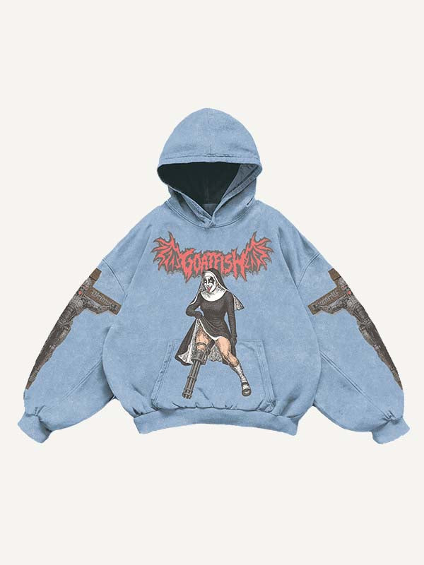 Figure&Demon&Cross&Letter Print Slant Pockets Hoodie