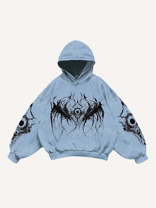 Eye&Wing&Floral Print Slant Pockets Hoodie
