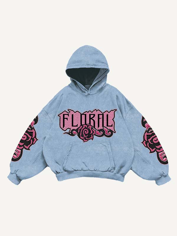 Floral Print Slant Pockets Hoodie
