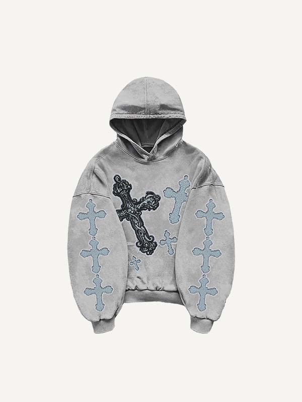 Cross Print Slant Pockets Hoodie