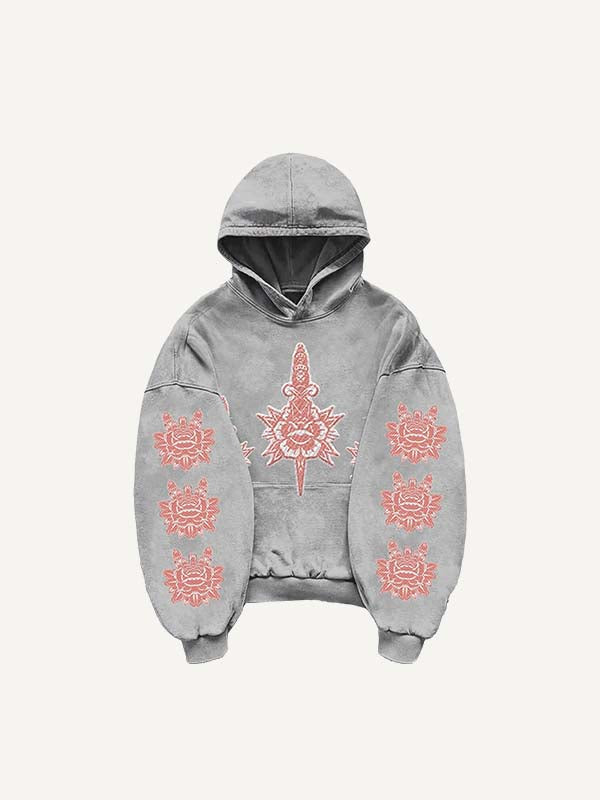 Floral Print Slant Pockets Hoodie